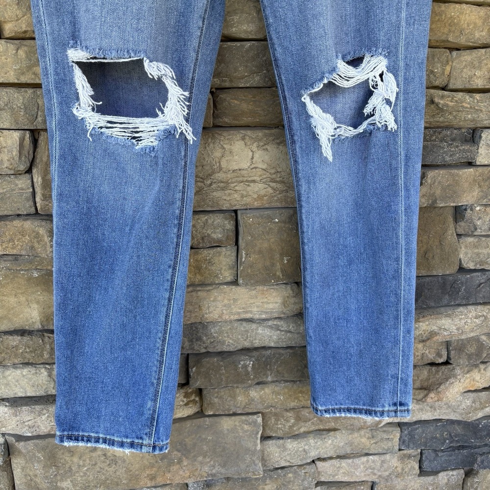 Women's size 4 American Eagle Mom Jeans blue distressed denim High Rise - Picture 4 of 10